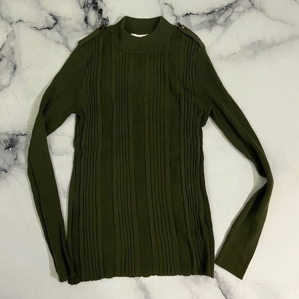 Olive Green Ribbed Top With Shoulder Details